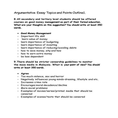 Argumentative Essay Topics &Points 