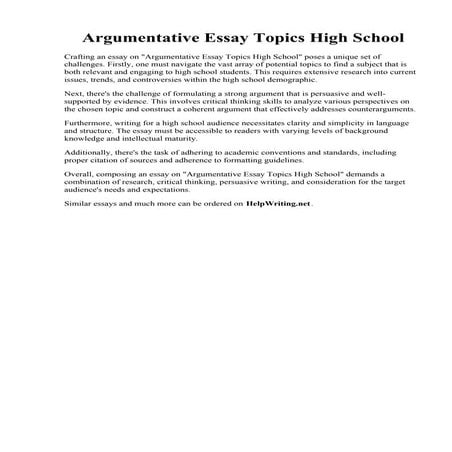 Argumentative Essay Topics High School