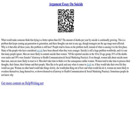 Argument Essay On Suicide | PDF