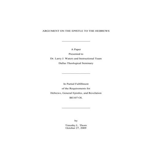 Argument on the Epistle to the Hebrews