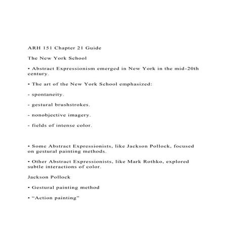 ARH 151 Chapter 21 Guide The New York School • Abstr.docx