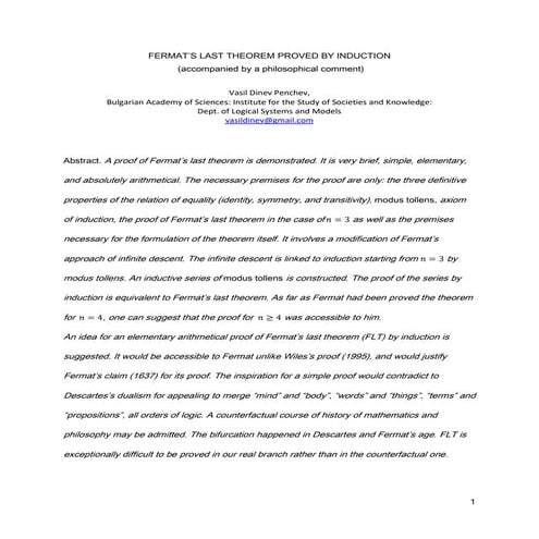 FERMAT’S LAST THEOREM PROVED BY INDUCTION (accompanied by a philosophical com...