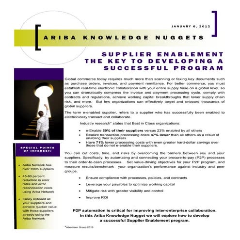 Ariba Knowledge Nuggets - Developing a Successful Supplier Enablement Program