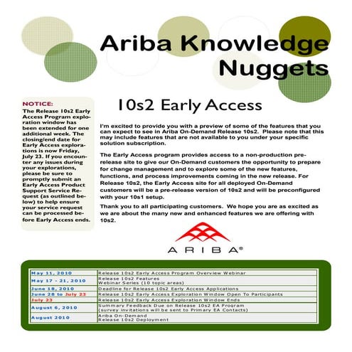 Ariba Knowledge Nuggets - Early Access 10s2