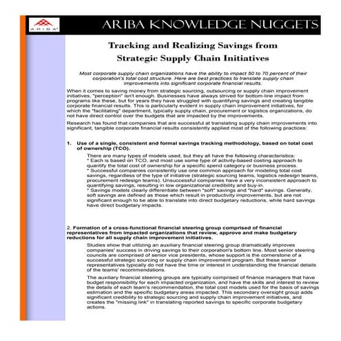 Ariba Knowledge Nuggets - Savings from Supply Chain Initiatives