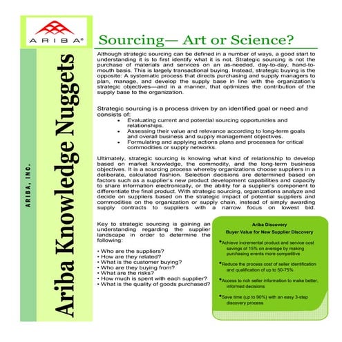 Ariba Knowledge Nuggets - Strategic Sourcing Art or Science