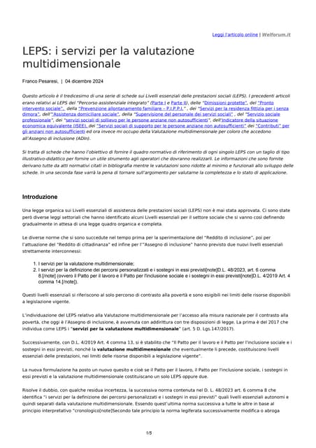 LEPS: contributi per anziani non autosufficienti | PDF