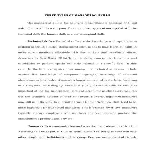 Three Types of managerial skills