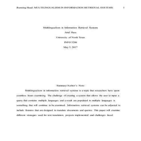 Multilingualism in Information Retrieval System