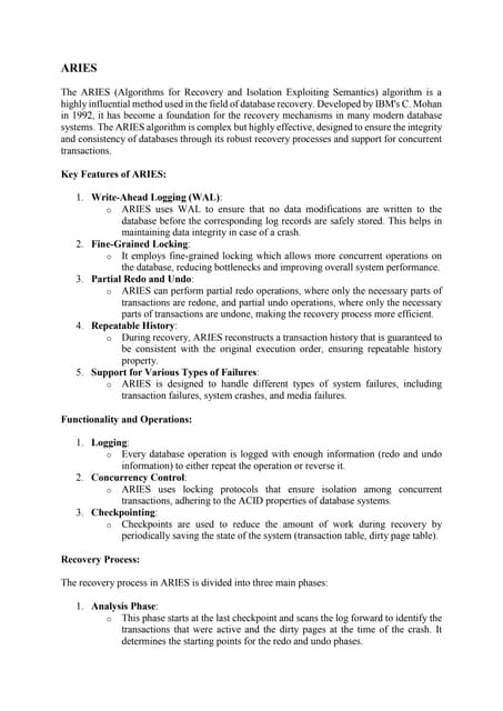 Algorithm for Recovery and Isolation Exploiting Semantics (ARIES)
