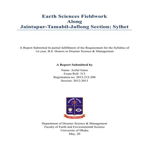 Earth Sciences Fieldwork Along Jaintapur-Tamabil-Jaflong Section; Sylhet