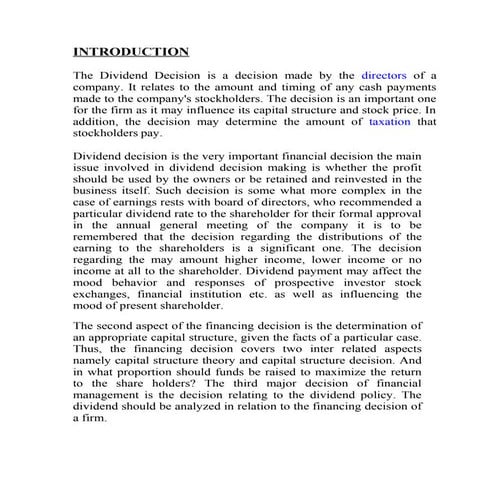 MBA Finance Project Report By Shobhit Jain.