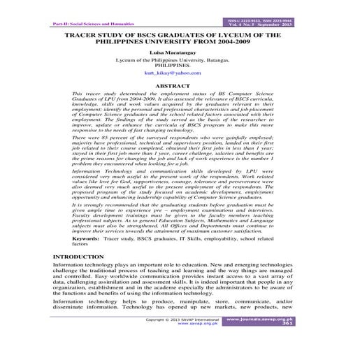 TRACER STUDY OF BSCS GRADUATES OF LYCEUM OF THE  PHILIPPINES UNIVERSITY FROM ...