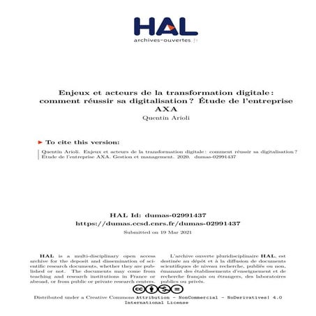 mémoire sur les enjeux de la transformation digitale | PDF