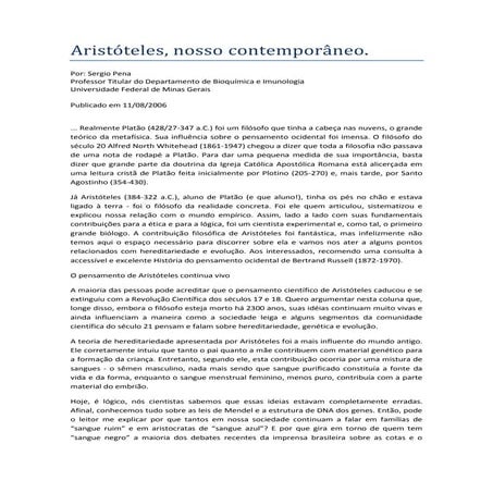 Aristóteles, nosso contemporâneo