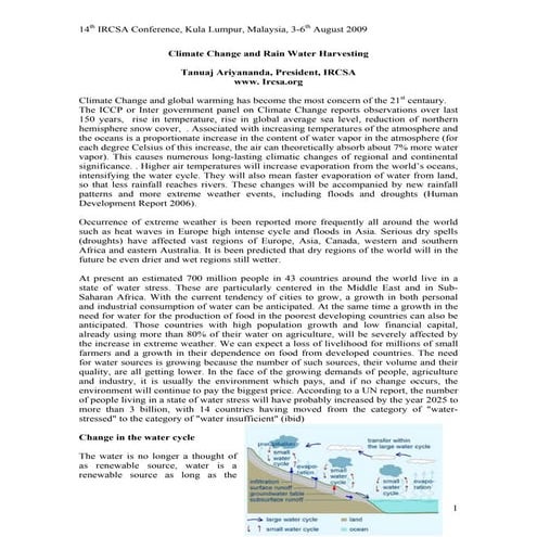 Malaysia;  Global Warming and Rain Water Harvesting