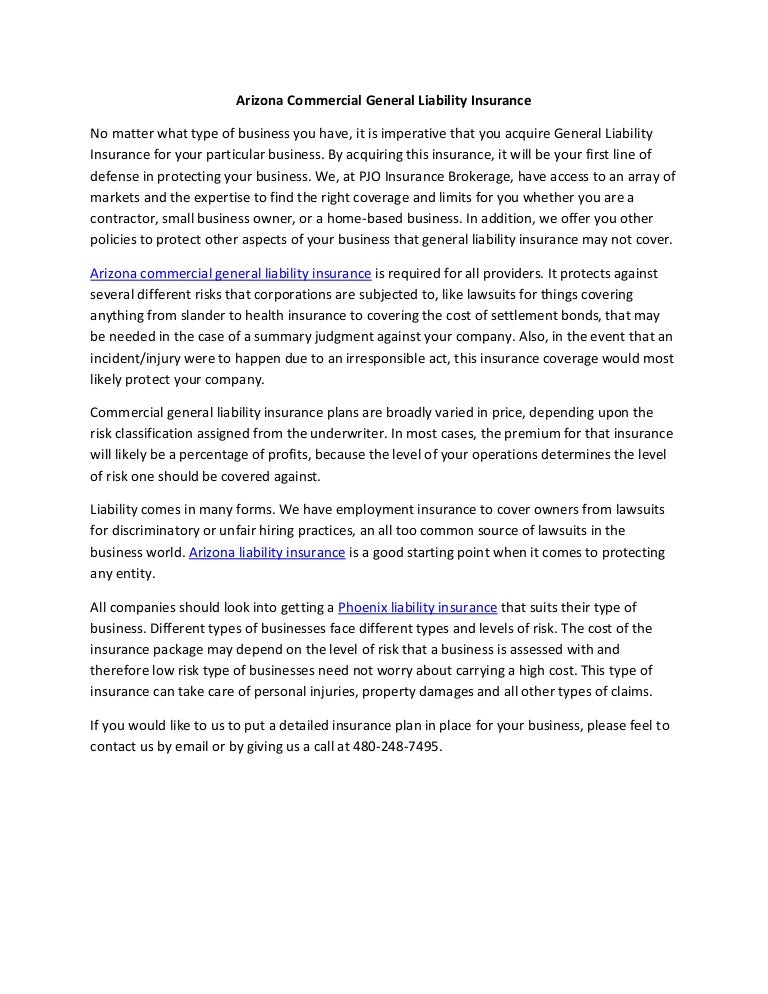 Arizona commercial general liability insurance