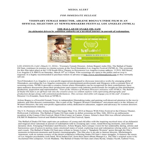 VISIONARY FEMALE DIRECTOR, ARLENE BOGNA'S INDIE FILM IS AN  OFFICIAL SELECTIO...