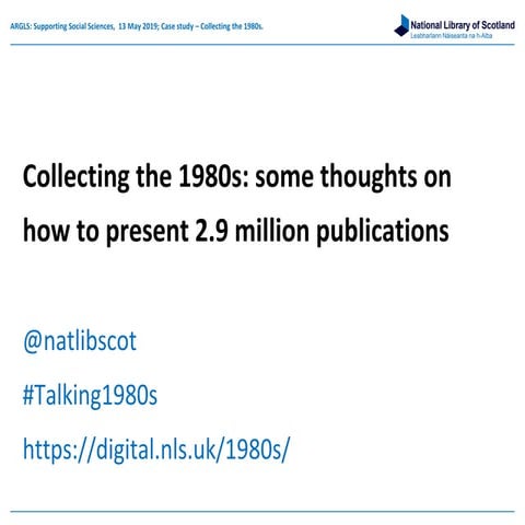 Collecting the 1980s: some thoughts on how to present 2.9 million publications