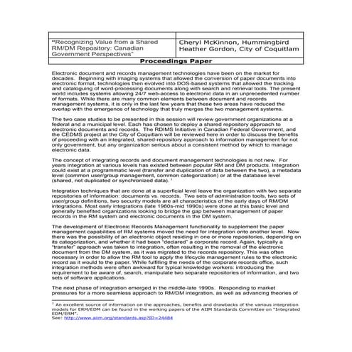 “Recognizing Value from a Shared RM/DM Repository: Canadian Government Perspe...