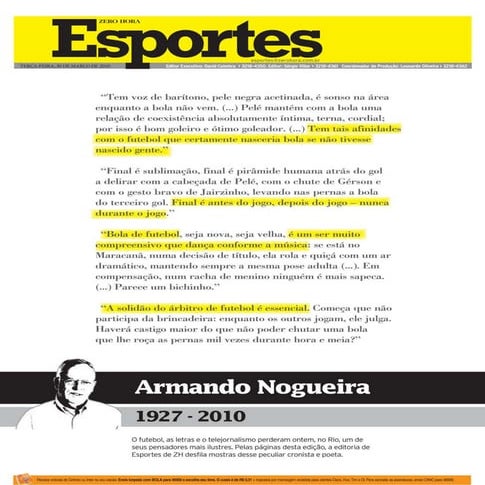 Esportes de ZH homenageia Armando Nogueira