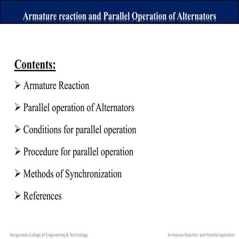 Armature reaction and parallel operation of a Syncronous generator