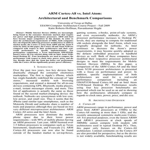 Arm Cortex A8 Vs Intel Atom:Architectural And Benchmark Comparisons