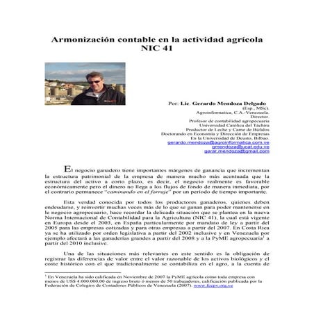 Armonización Contable en la Actividad Agrícola NIC 41. Por Gerardo Mendoza