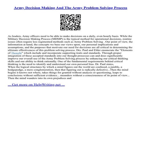 Army Decision Making And The Army Problem Solving Process | PDF