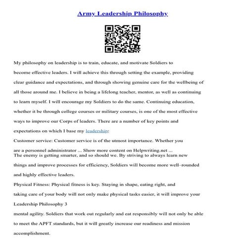Army Leadership Philosophy