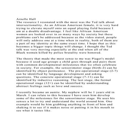 Arnelle HallThe resource I resonated with the most was the Ted t.docx