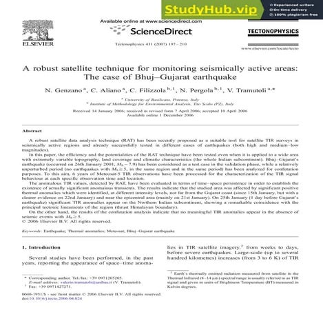 ANALYSIS OF SEISMIC SIGNAL AND DETECTION OF ABNORMALITIES | PDF