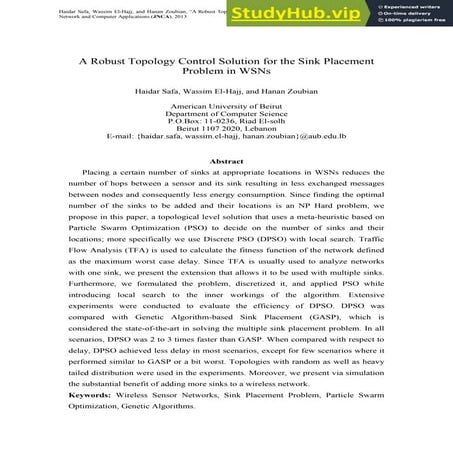 A Robust Topology Control Solution For The Sink Placement Problem In WSNs