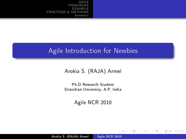 Agile Introduction for newbies by Arokia S Armel