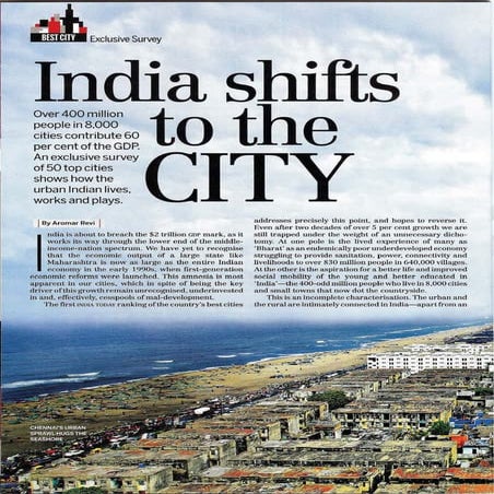 India Today lead article: India shifts to the city | PDF
