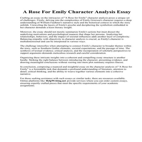 A Rose For Emily Character Analysis Essay