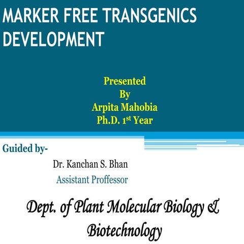 Arpita Mahobia marker free transgenic development