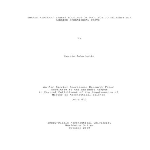 Shared aircraft spares holdings or pooling: To increase air carrier operation...