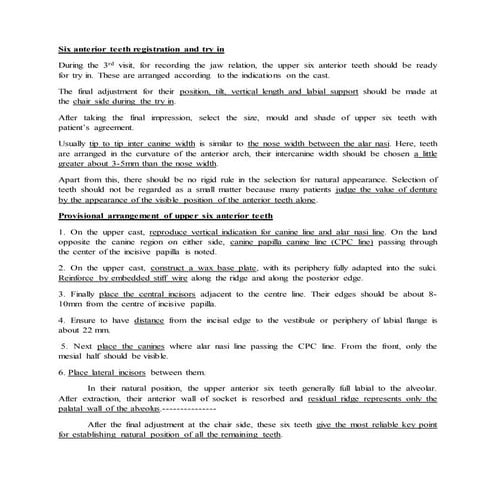 Arrangement & Try-in of Upper Six Anterior Teeth