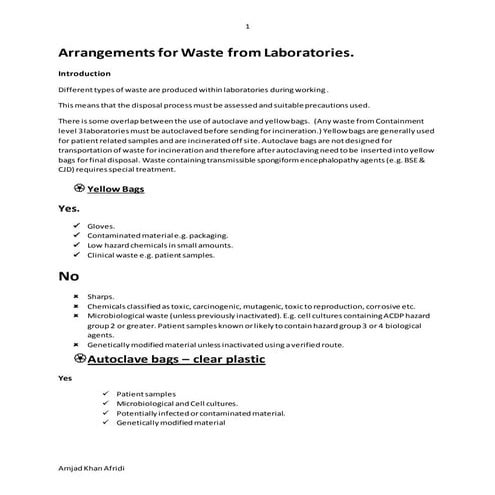 Disposal of laboratories waste 
