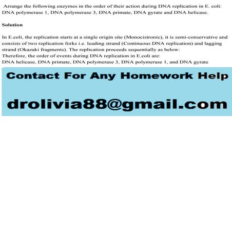 Arrange the following enzymes in the order of their action during DNA.pdf