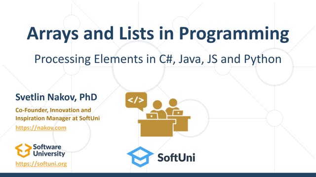 Arrays and Lists in C#, Java, Python and JavaScript | PPT