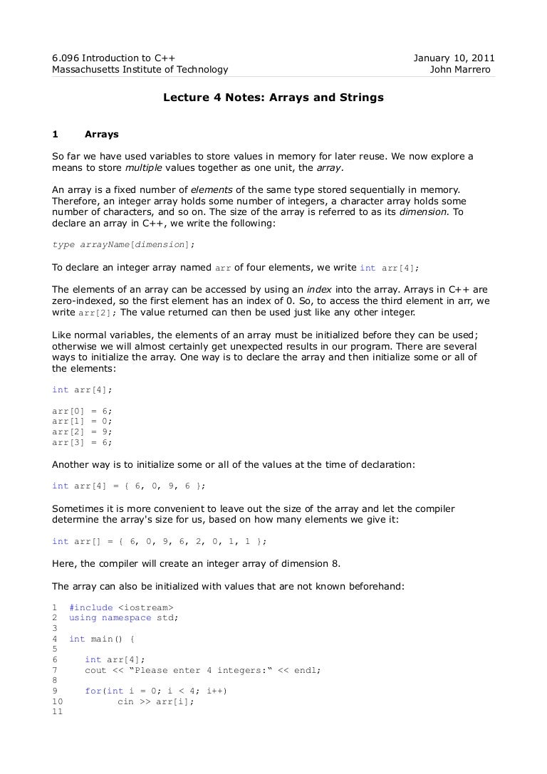 Arrays and strings in c++