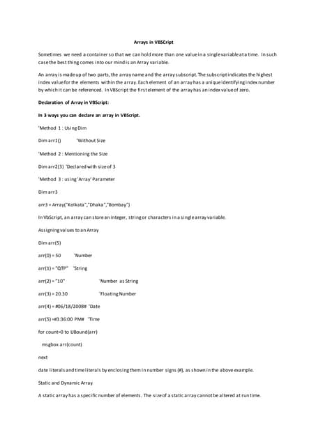 Arrays in VbScript