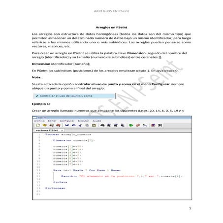 Arreglos en pseint Tutorial Basico