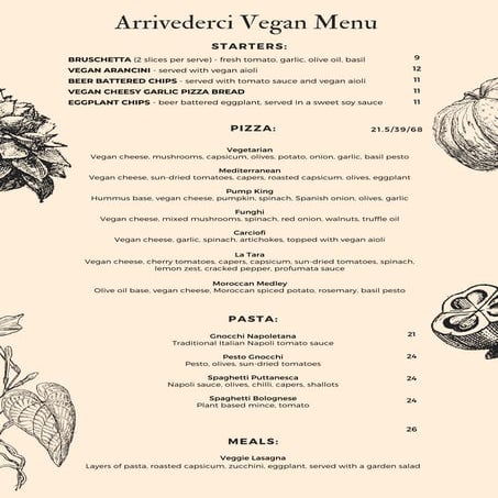 Arrivederci new vegan menu
