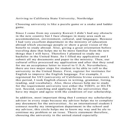 Arriving to California State University, NorthridgeChoosing un.docx