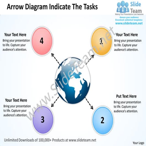 Arrow diagram indicate the tasks charts and networks power point templates