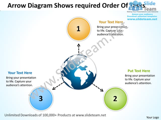 Arrow diagram shows required order of tasks arrows software power point templ...