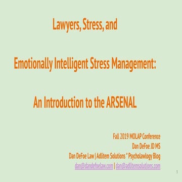 ARSENAL lawyer stress management system and EI EQ articles